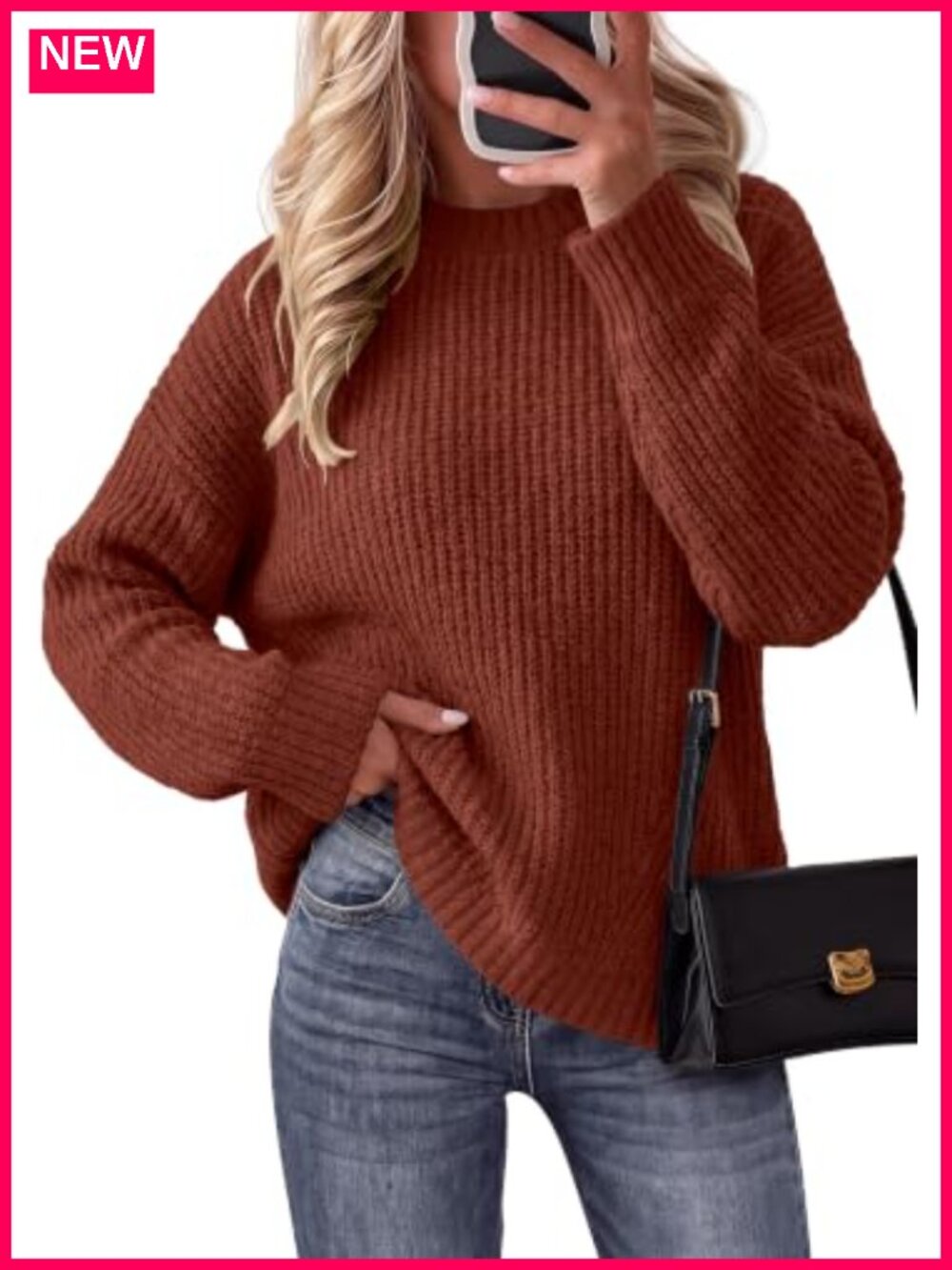 Womens Oversized Chunky Knit Long Sleeve Crew Neck Pullover Sweater